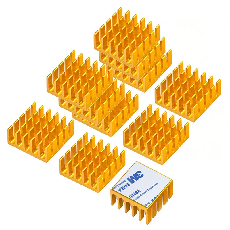 10 шт. алюминиевый радиатор YOUNUON Golden 22x22x10 мм охлаждающая плата для Raspberry Pi VGA RAM IC Chips