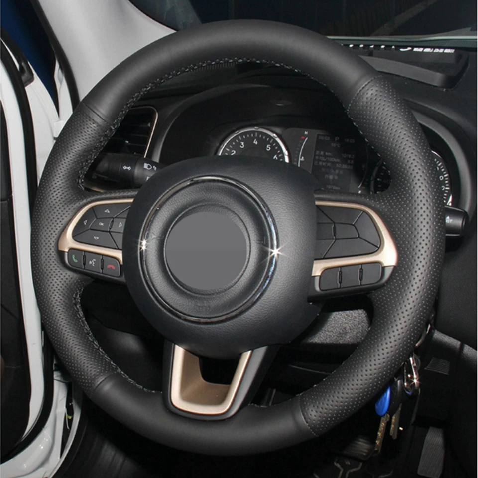 DIY Ручная сшитая черная искусственная кожа Автомобильные Чехлы На Руль обертывание для Jeep Renegade компас