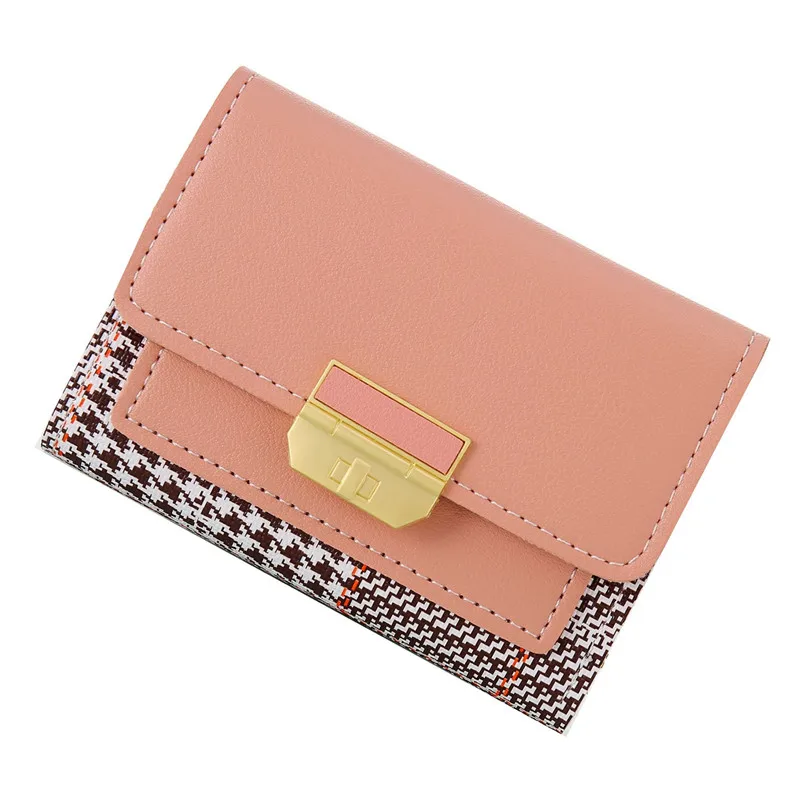 pink wallet PGOLEGGY Модный маленький кошелек из кусков PU кожаная отделка Трендовое портмоне держатель для карт женские кошельки - Цвет: pink wallet
