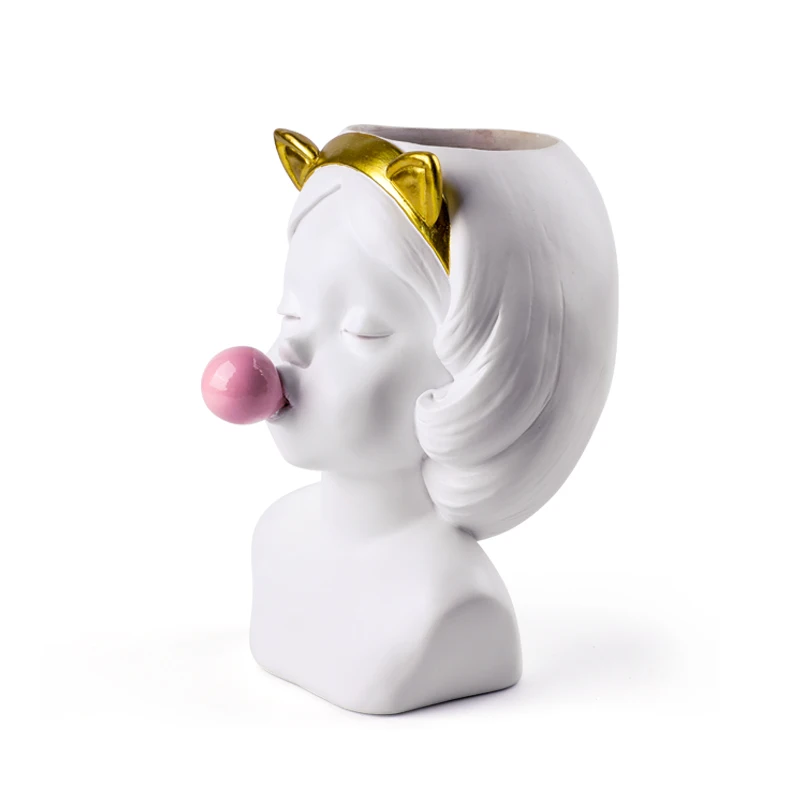 

blowing bubbles girl resin flower vase Exquisite Vivid art people home decoration vase
