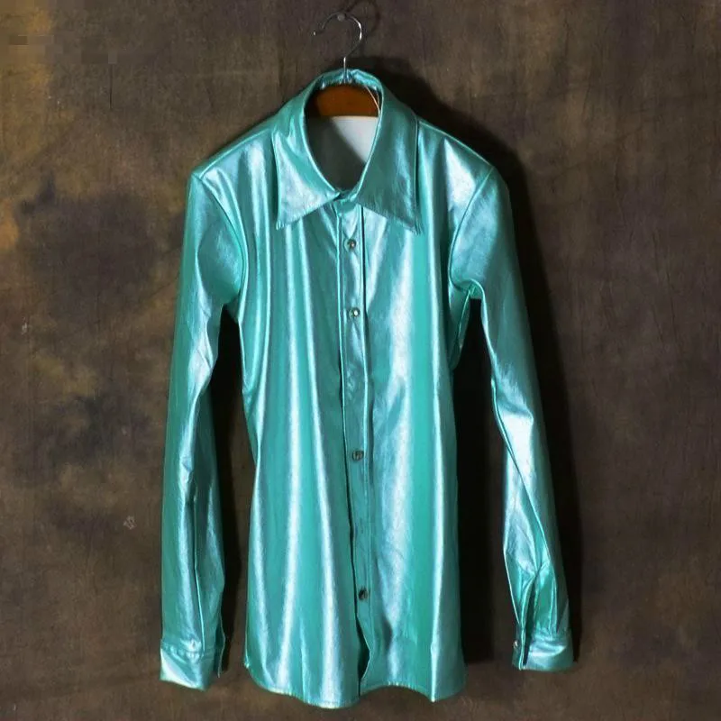 Разноцветные мужские повседневные рубашки из искусственной кожи с длинным