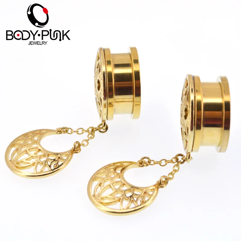 Висячий расширитель тела в стиле панк Золотая Пробка Для Пирсинга Ушей ювелирное