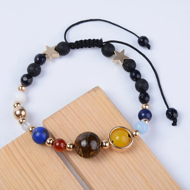 Handmade Universe Galaxy the Eight Planets Solar System Star Natural Stone Beads Bracelet Bangle for Women Men Gifts | Украшения и