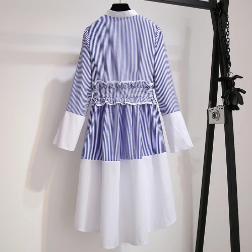 2018 весеннее Новое поступление элегантное женское платье-рубашка с расклешенными