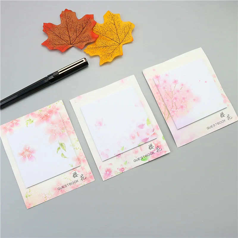 

3pcs sakura kawaii memo pad Cute Creative Paper Sticky Notes office memo massage sticker