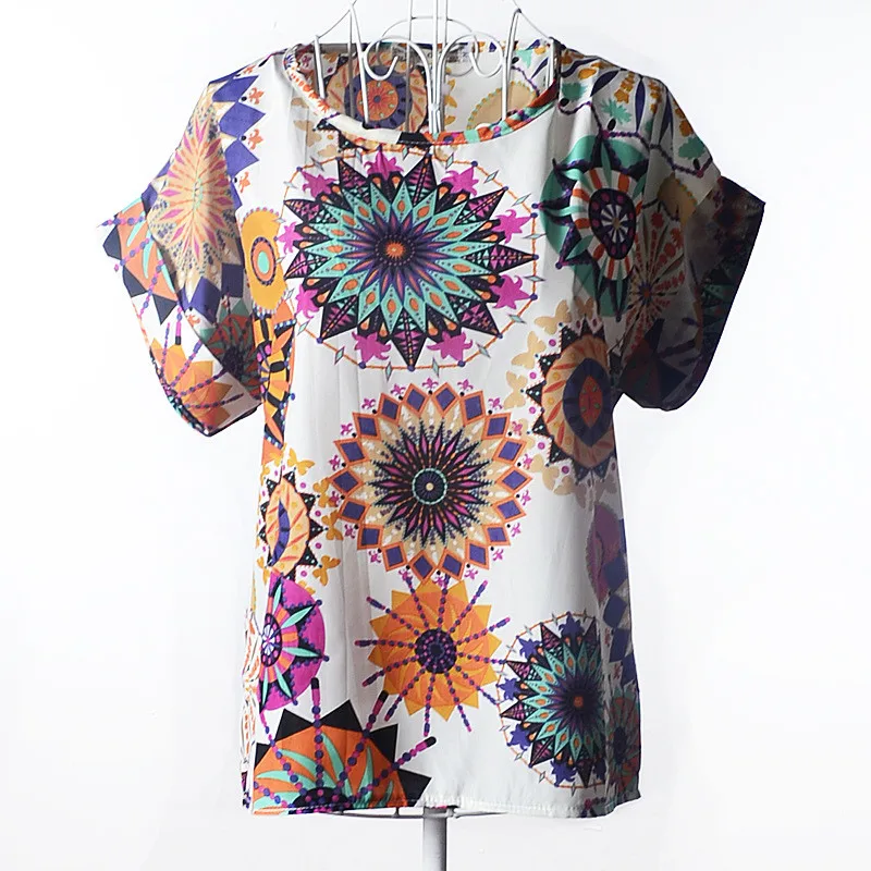 

2019 Summer Chiffon Shirt Women Print Short Sleeve Thin Lady Shirt Sexy V Neck Blouses Elegant Casual Tops Blusas Femininas R403