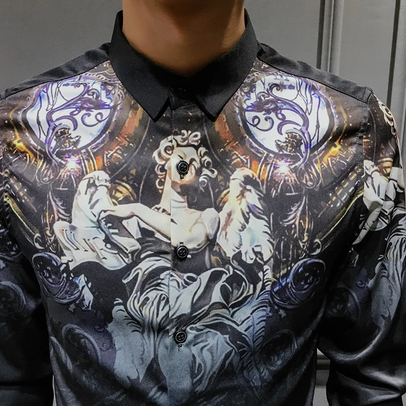 Новое Барокко рубашки мужские роскошные узорчатые вечерние с принтом Camisa Masculina