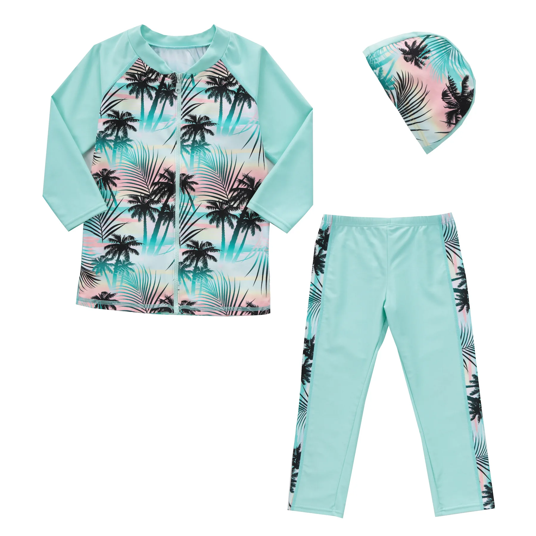Детский купальный костюм UPF50+ Rashguard из двух предметов для маленьких девочек и мальчиков с рисунком, УФ-купальный костюм детская пляжная одежда, пальто женский купальник для серфинга - Цвет: Зеленый
