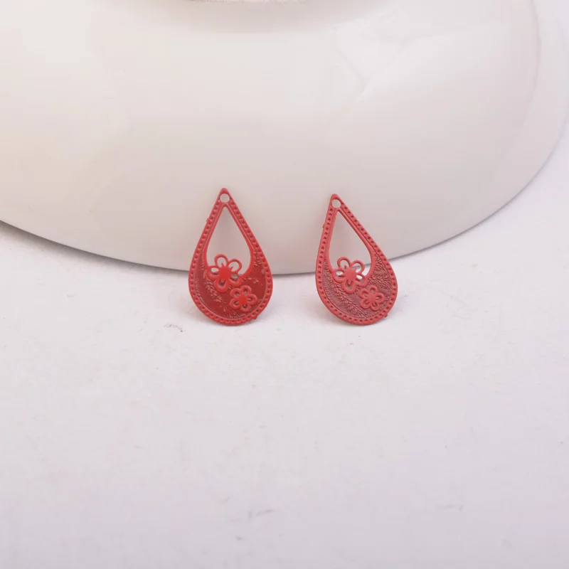 100pcs AC4594 10*17mm Water Drop Charms Brass Small Flower Charm Jewelry Filigree Earrings Findings | Украшения и аксессуары