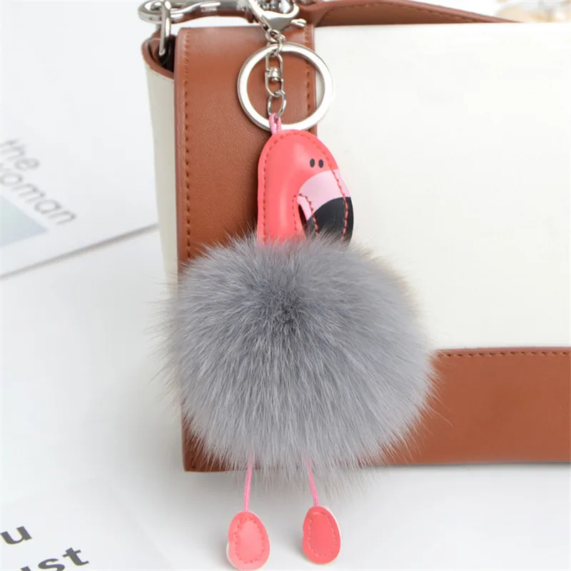 Брелок с изображением фламинго из лисьего меха аксессуары для рюкзака брелок