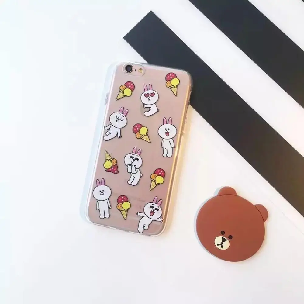 Оптовая продажа 10 шт./лот Line Друзья Браун Кони Ясно Вернуться ТПУ Узкие Обложка