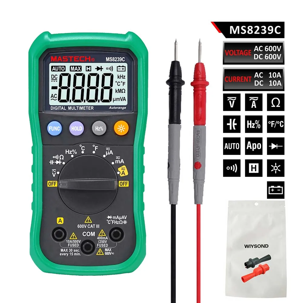 M044 MASTECH MS8239C Автоматический диапазон напряжения постоянного и переменного тока