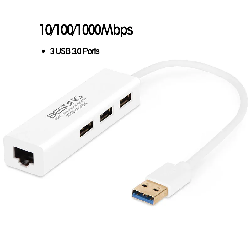 Bestjing USB Ethernet адаптер с 3 Порты и разъёмы 0 сетевая карта к RJ45 10/100/1000 Мбит/с LAN для Mac iOS