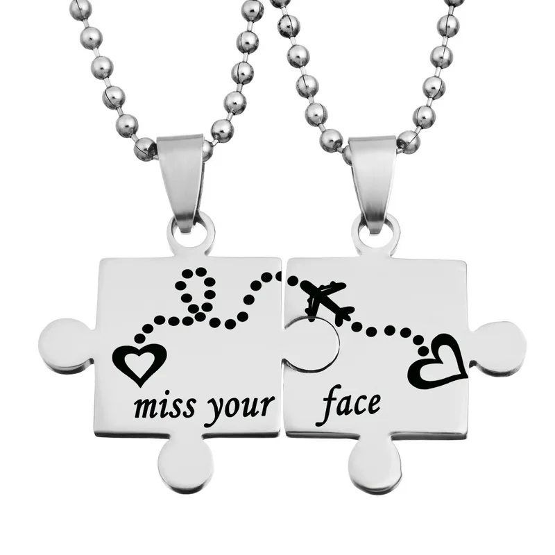 2PCs Fashion Stainless Steel Necklaces Charms Rectangle Carved Letters Heart &amp Pendants For Lovers Mother's Day Gift | Украшения и