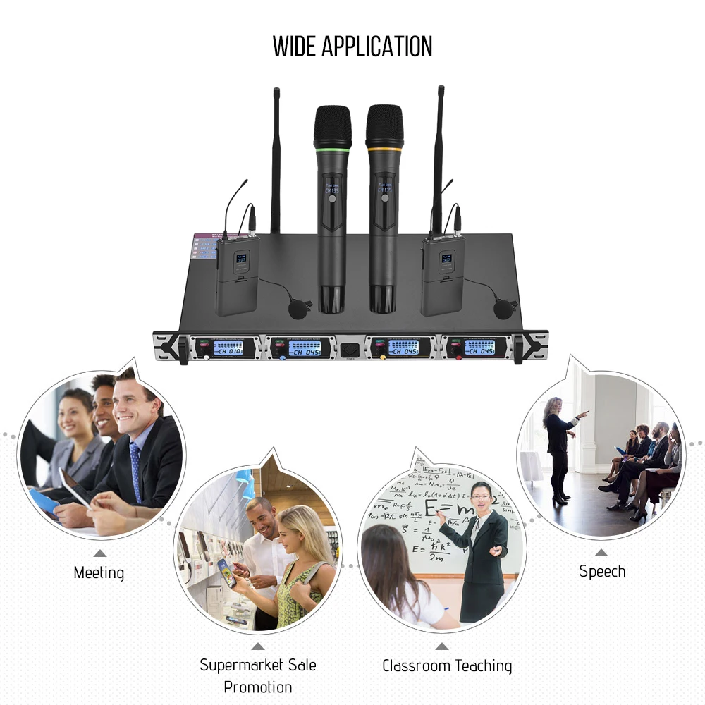 Muslady 4 канальный UHF Беспроводной микрофон Системы 2 Нагрудные Микрофоны с поясной