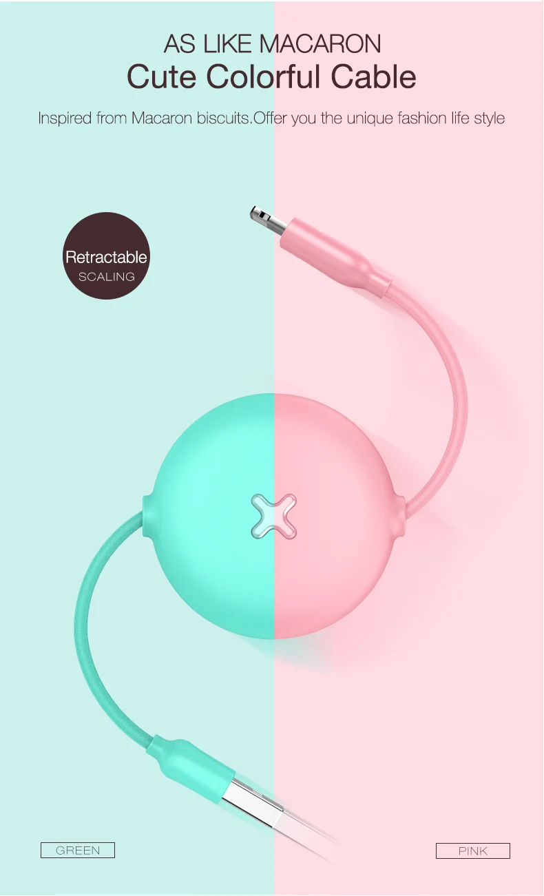 Выдвижной usb-кабель CAFELE для iphone X, XS, MAX, XR, 8, 7, 6 Plus, милый мини-кабель, ультра-светильник, портативный usb-кабель для зарядки и передачи данных
