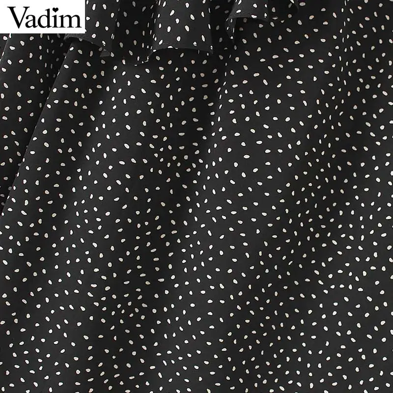 Vadim women elegant ruffles polka dot halter blouse irregular collar long sleeve female shirts stylish casual tops blusas LA986 |