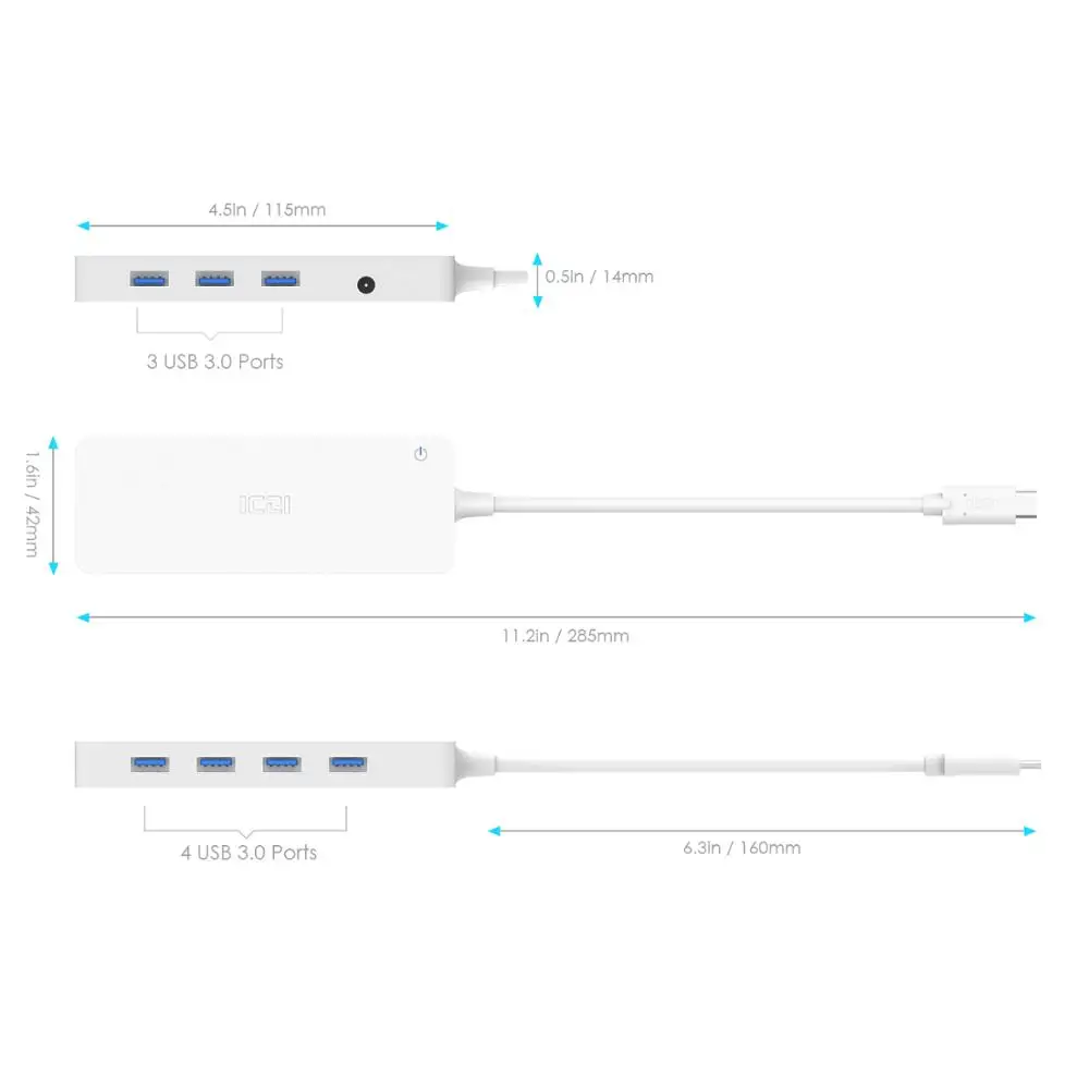 ICZI 7 в 1 type C до портов USB 3 0 концентратор с блоком питания для MacBook ноутбук