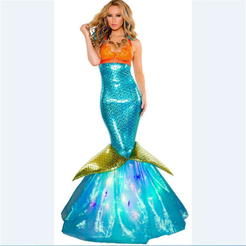Halloween Costume Mermaid Princess Adult Long Skirt Sequins Decoration Cosplay Sexy Wrapped Chest Costumes |