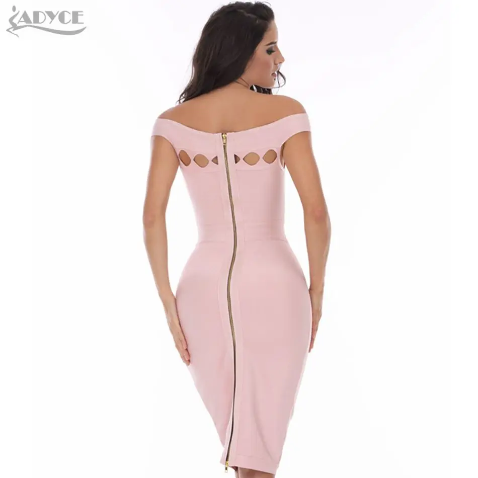 Женское платье с вырезом лодочкой ADYCE розовое бандажное вечернее миди лето 2019|runway