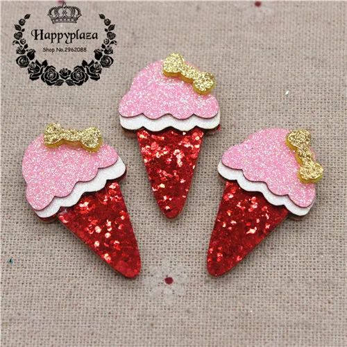 red 10pcs 10 шт. прекрасные нетканые Блестки ткань форма мороженого аппликация Патчи аксессуары DIY заколки для волос Ремесло Украшение, 24*40 мм - Цвет: red 10pcs