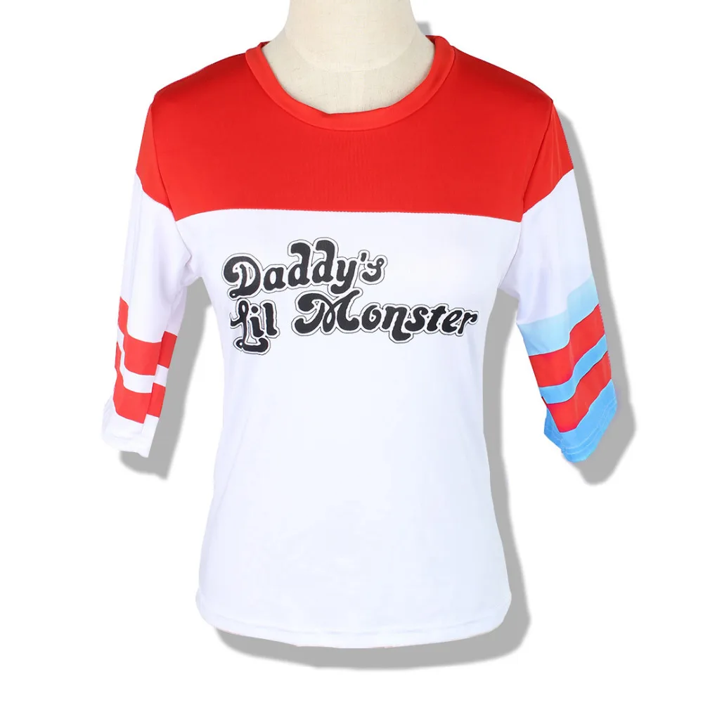 shirt Высококачественный костюм для косплея отряд самоубийц Харли Квинн футболка шорты Бэтмен Джокер Daddy's Lil монстр клоун принт Косплей - Цвет: shirt