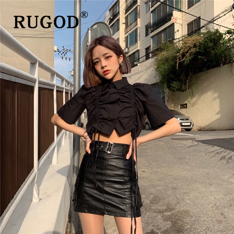 Женская блузка RUGOD шикарная Стильная однотонная короткая блуза на завязках