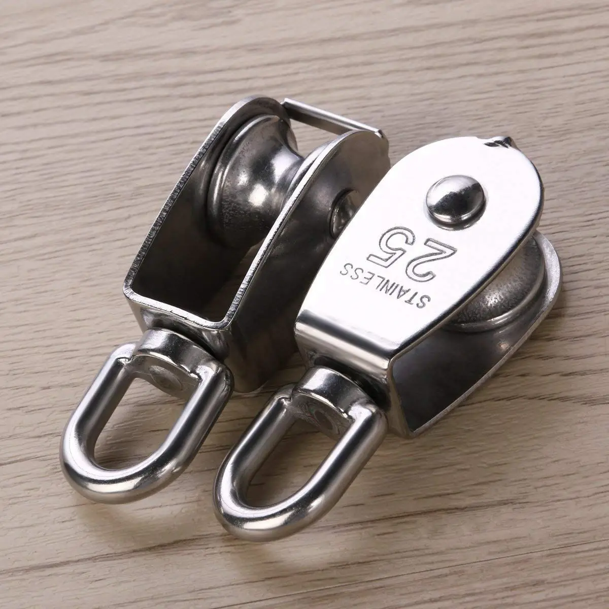 2Pcs 25MM Single Pulley Block in 304 Stainless Steel M25 Roller Loading 400kg - Silver | Инструменты