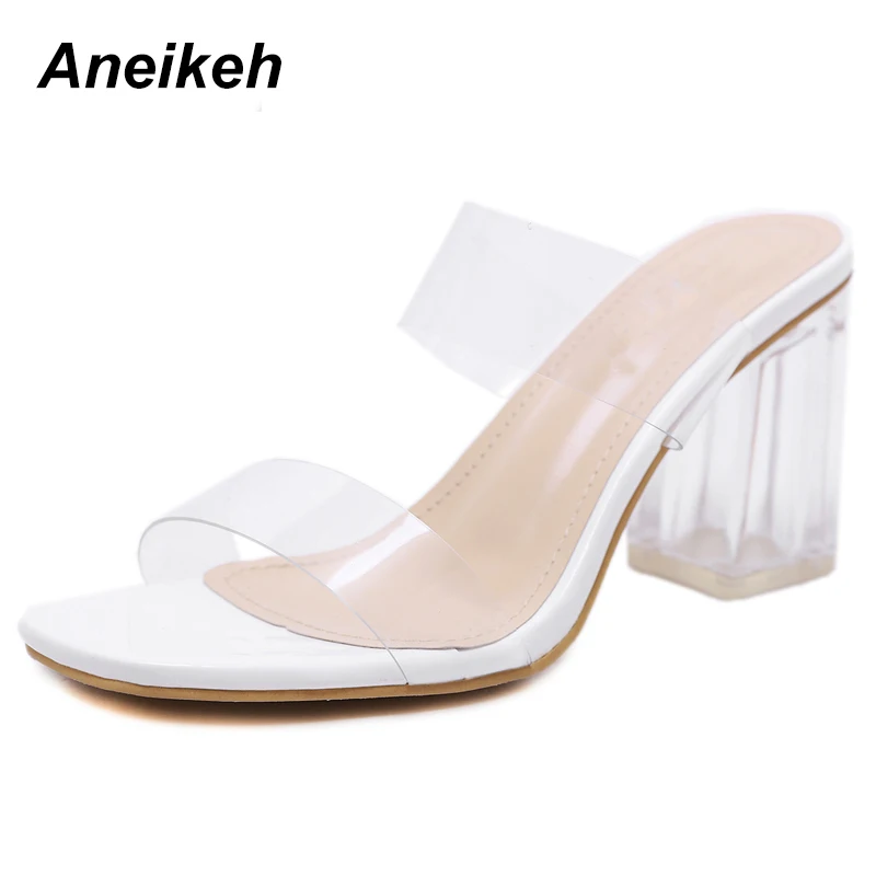 White Aneikeh/ г.; летние модные женские тапочки из пвх; пикантные прозрачные шлепанцы на высоком каблуке с открытым носком и стразами - Цвет: White
