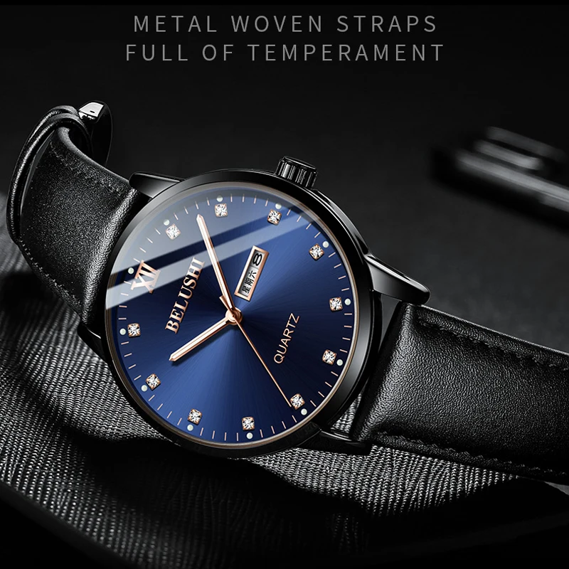 Часы наручные мужские Кварцевые водонепроницаемые со стразами и датой|Кварцевые