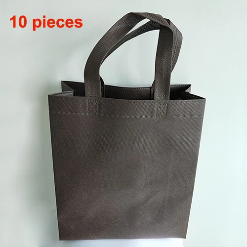 Brown 10 pieces 10 шт DIY Дети День рождения Сувениры Подарочные сумки с ручками Лакомство Сумки сплошной цвет ткань хозяйственная сумка мульти-использование подарочные сумки - Цвет: Brown 10 pieces