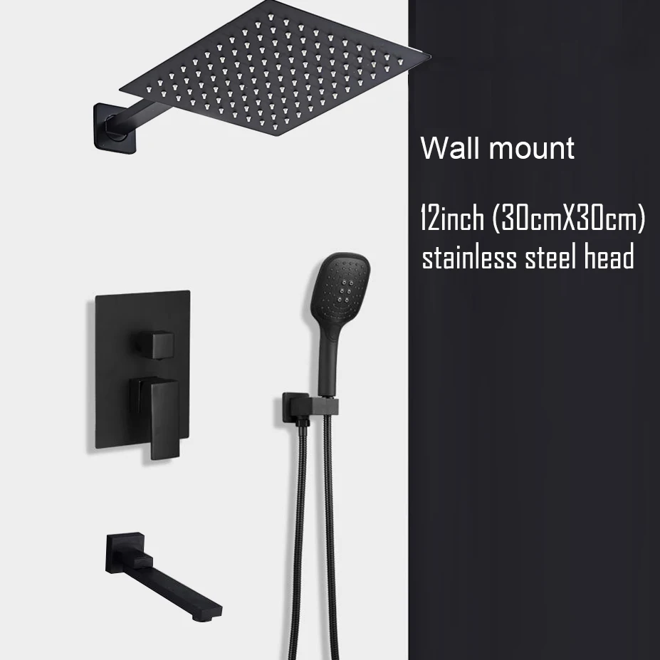 Wall Mount 12 inch BAKALA черный скрытый смеситель для душа набор из нержавеющей стали дождевая насадка для душа с одной ручкой смеситель для ванной - Цвет: Wall Mount 12 inch