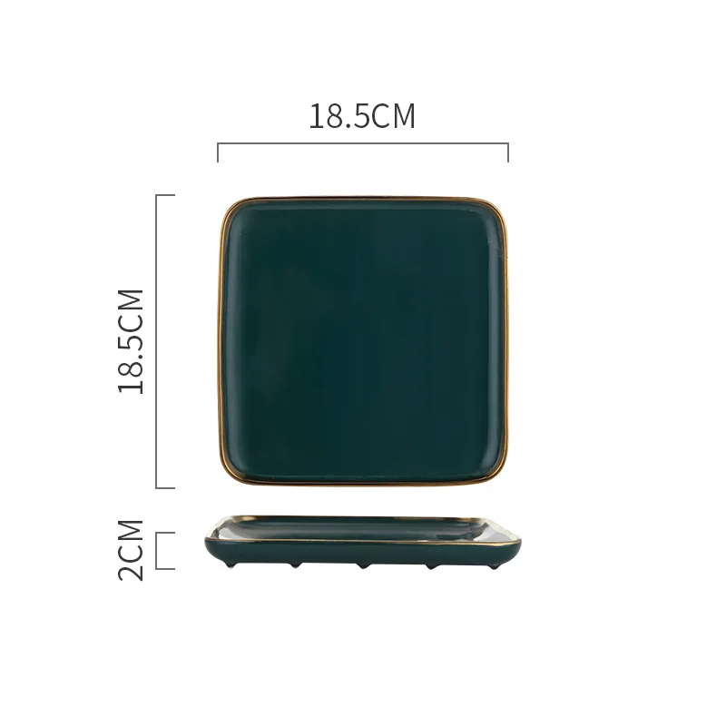 18.5X18.5X2CM Посуда зеленый керамический столовый сервиз Золотая инкрустация фарфоровая десертная тарелка стейк закуски торт тарелка салат суп рисовая миска - Цвет: 18.5X18.5X2CM