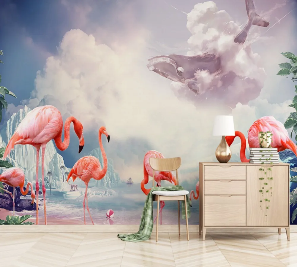 Бесплатная доставка минималистичный ледник пейзаж море Фламинго ТВ Фон Стена на