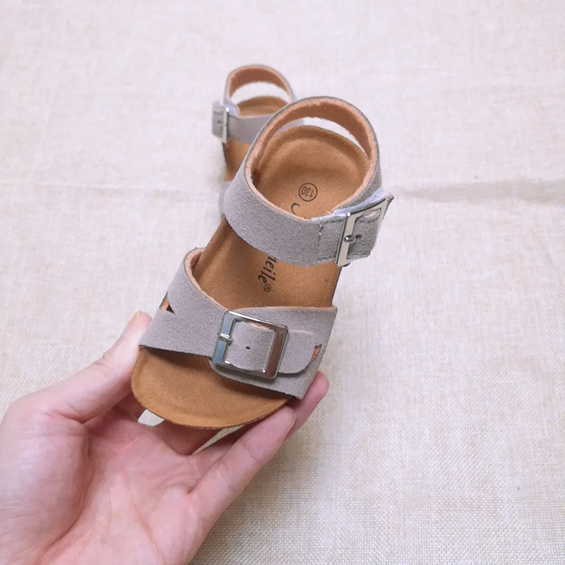 Для девочек Обувь на подошве из пробки сандалии сабо для искусственной кожи 2021