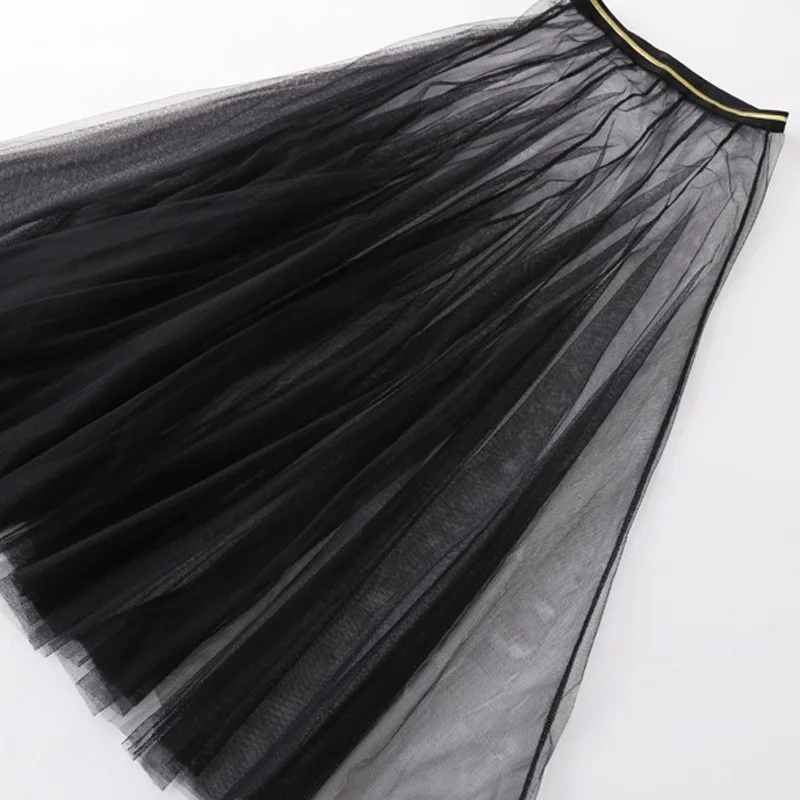 LERFEY Женская сетчатая длинная юбка из тюля плиссированная Цветочная вышивка