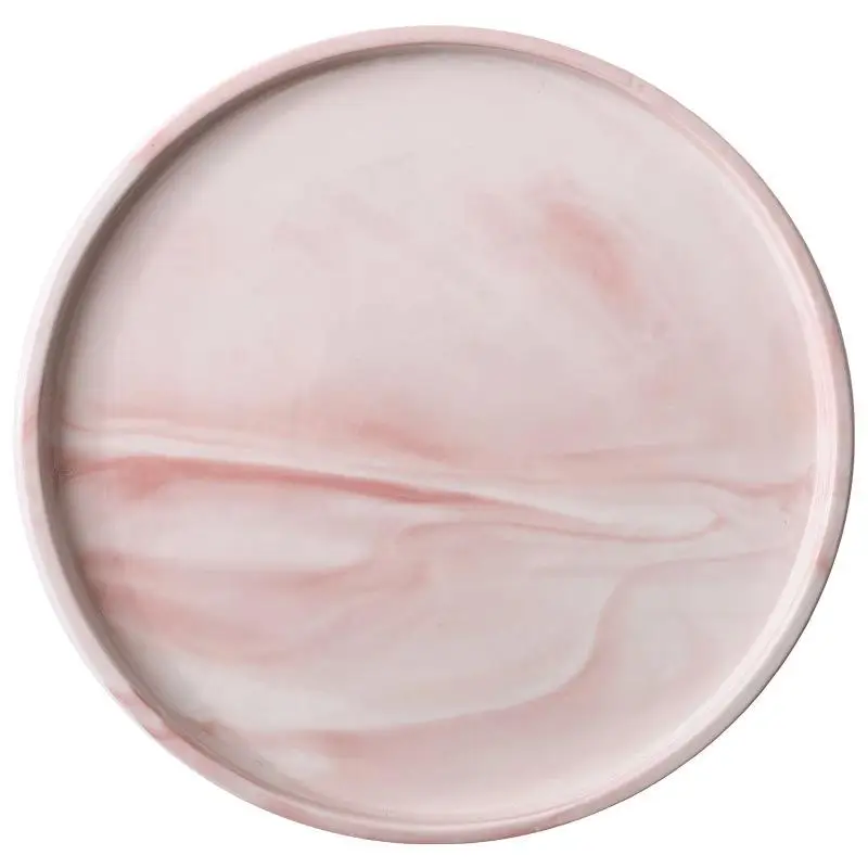 

INS Ceramic Geometric Tray Pink Marble Tableware 1PC Household Desktop Tea Coffee Jewelry Storage Plate Wobble Plate Decoration