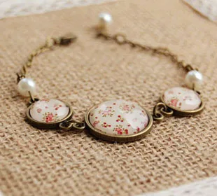 Винтажный цветочный принт искусственный жемчуг браслет ручной работы ювелирные