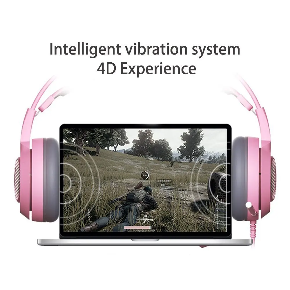 SOMIC G951 розовые кошачьи наушники виртуальной 7,1 с шумоподавлением, игровые наушники, вибрация, светодиодный, USB гарнитура, наушники для девочек, для ПК