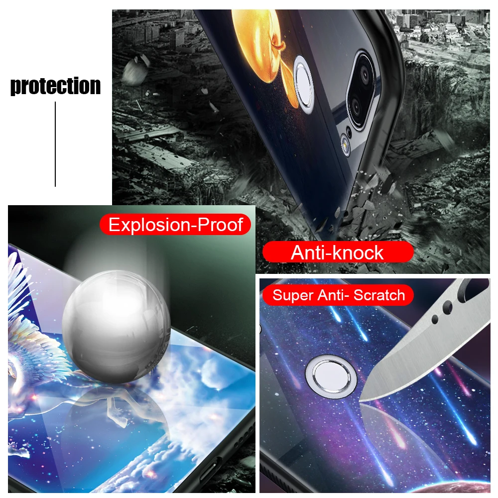 Luminous Glass Case For Huawei Honor 9 Lite P20 Mate 20 P Smart On 10 8X Play 7C 7A Pro |