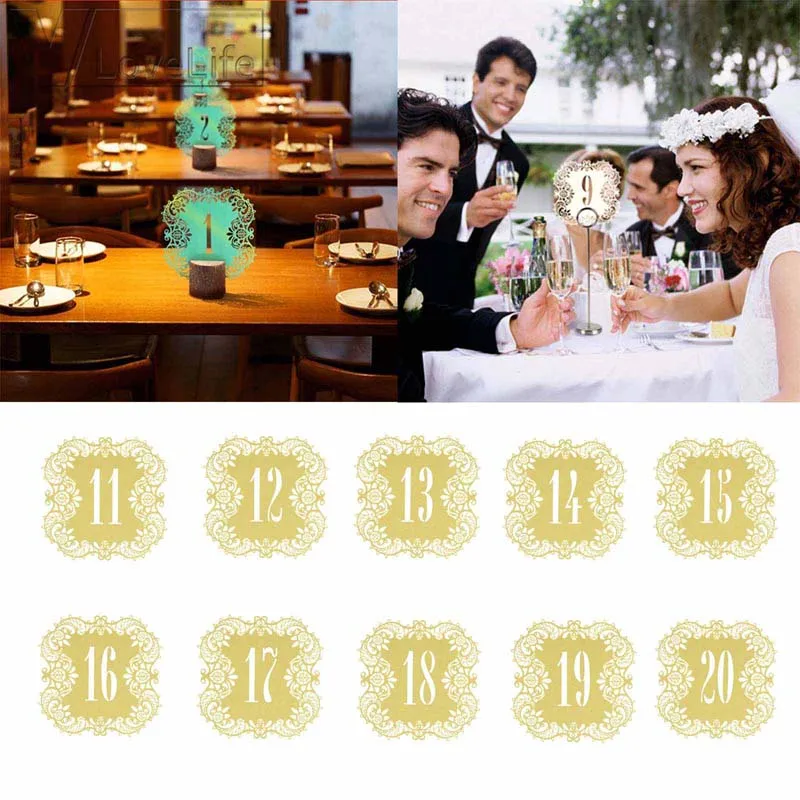 10pcs/set 10 Numbers gold Hollow Lace Table Number Cards Rustic Wedding Centerpieces Vintage Event &amp Party Supplies | Дом и сад