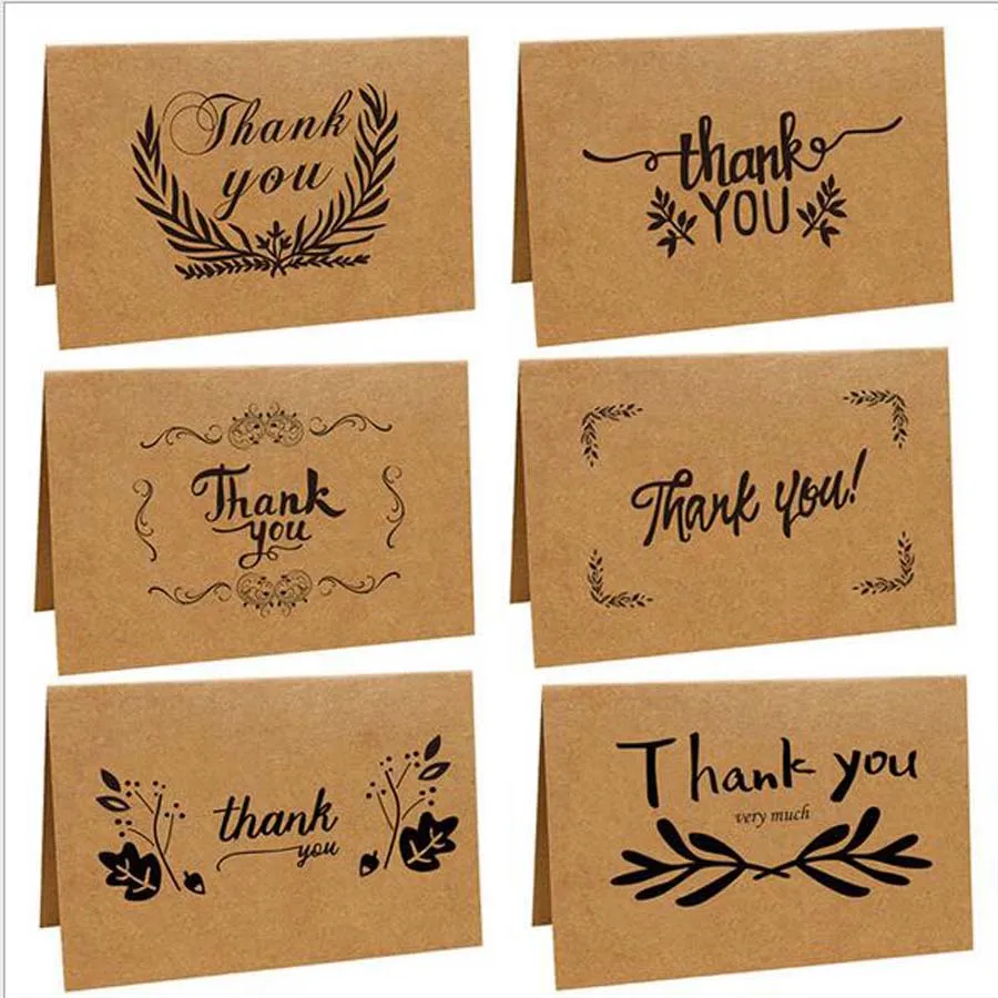 

New Hot Coceca 100 Kraft Paper Thank You Cards Thanks Card Blank Card and 100 Envelopes, 6 Patterns, for Festivals and Parties