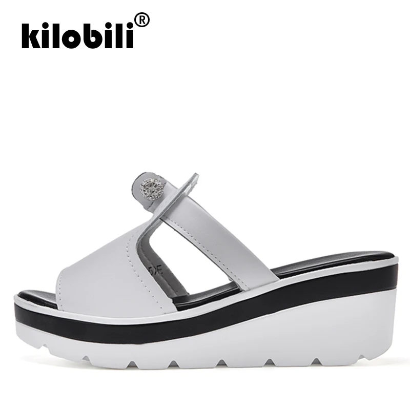 Kilobili 2019 летние Для женщин шлепанцы на плоской платформе Прозрачные босоножки