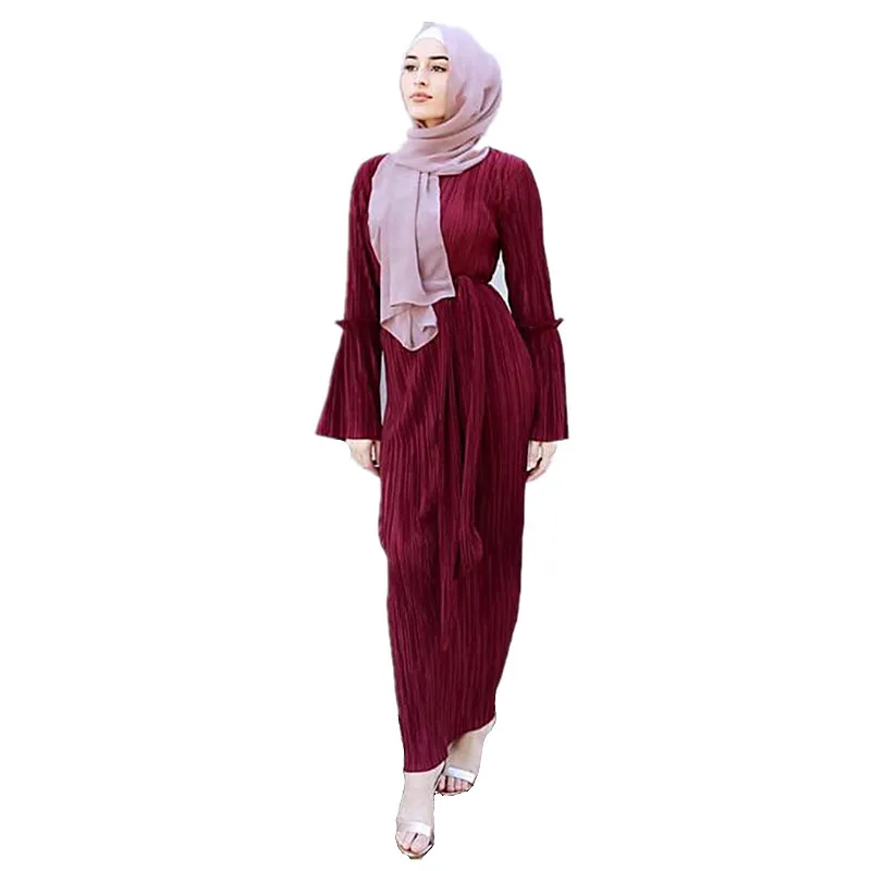 Women's Muslim Hijab Pleated Dress Arab Women Loose Sashes Folding Abayas Arabic Dubai Turkish Kaftan Female Clothing | Тематическая