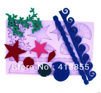 

PRZY Silicone Mold Silicone Embossed Mold Piece Turn Sugar Cake Framed Tools Silica Gel Underwater World Aquatic Lace Moulds 01