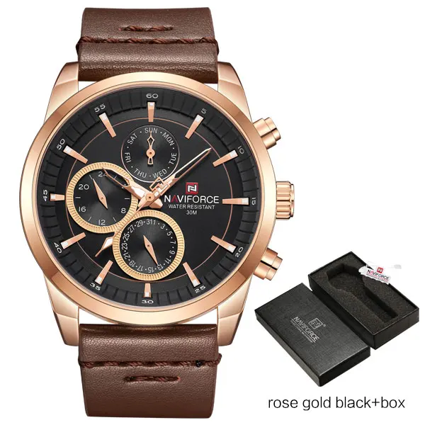 rosegoldblackbox NAVIFORCE мужские часы люксовый бренд Мужские кварцевые часы 24 часа дата часы мужские водонепроницаемые часы мужские спортивные кожаный ремешок наручные часы - Цвет: rosegoldblackbox