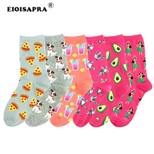 EIOISAPRA женские счастливые носки в Корейском стиле Харадзюку, модные кавайные носки с мультяшными собаками, котами, пиццей, авокадо, однотонные креативные женские носки