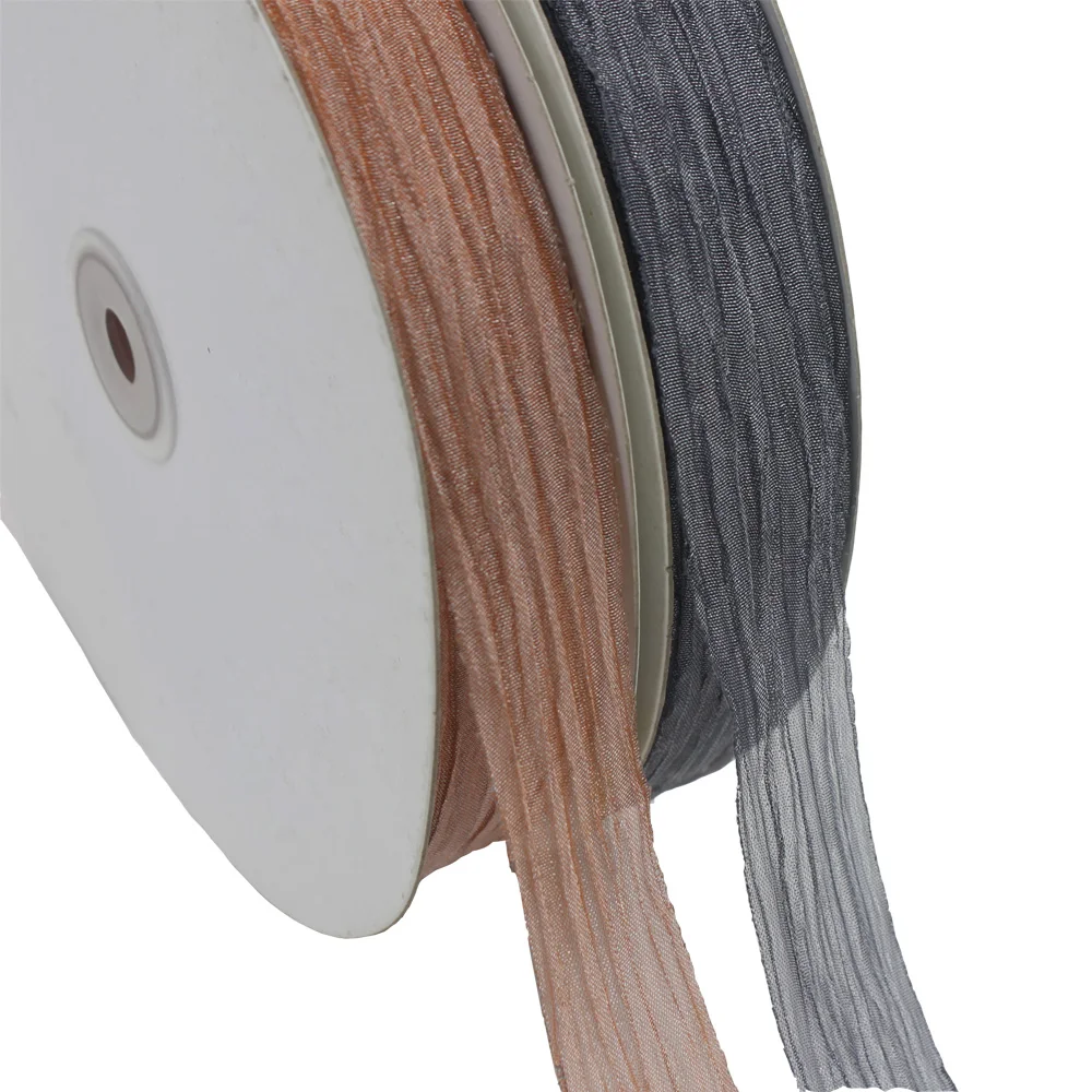 

[IuBuFiGo] 10 yards 1" Organza Crushed ribbon 25 mm Polyester ribbons Hair bow Gift packing wedding ribbon