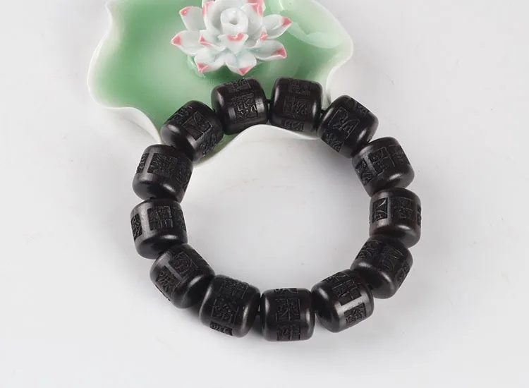 13 мм Резные буддийские браслет с мантрой природная эбеновая плетеные Тибетские