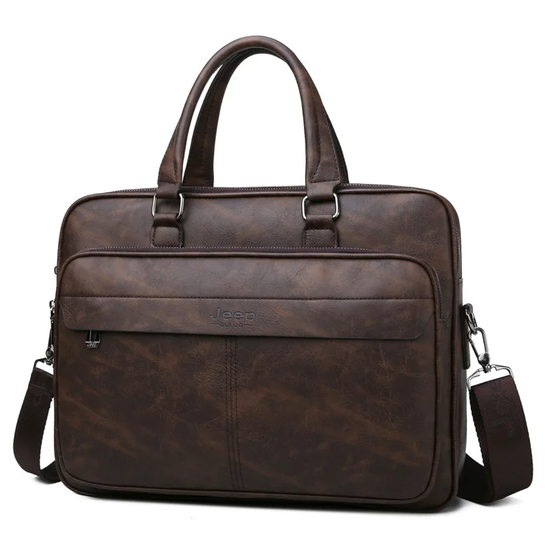 8115-3 Brown JEEP BULUO, известный бренд, мужской портфель, сумка, высокое качество, для бизнеса, офиса, работы, кожа, сумки на плечо, дорожная сумка, 14 дюймов, для ноутбука - Цвет: 8115-3 Brown